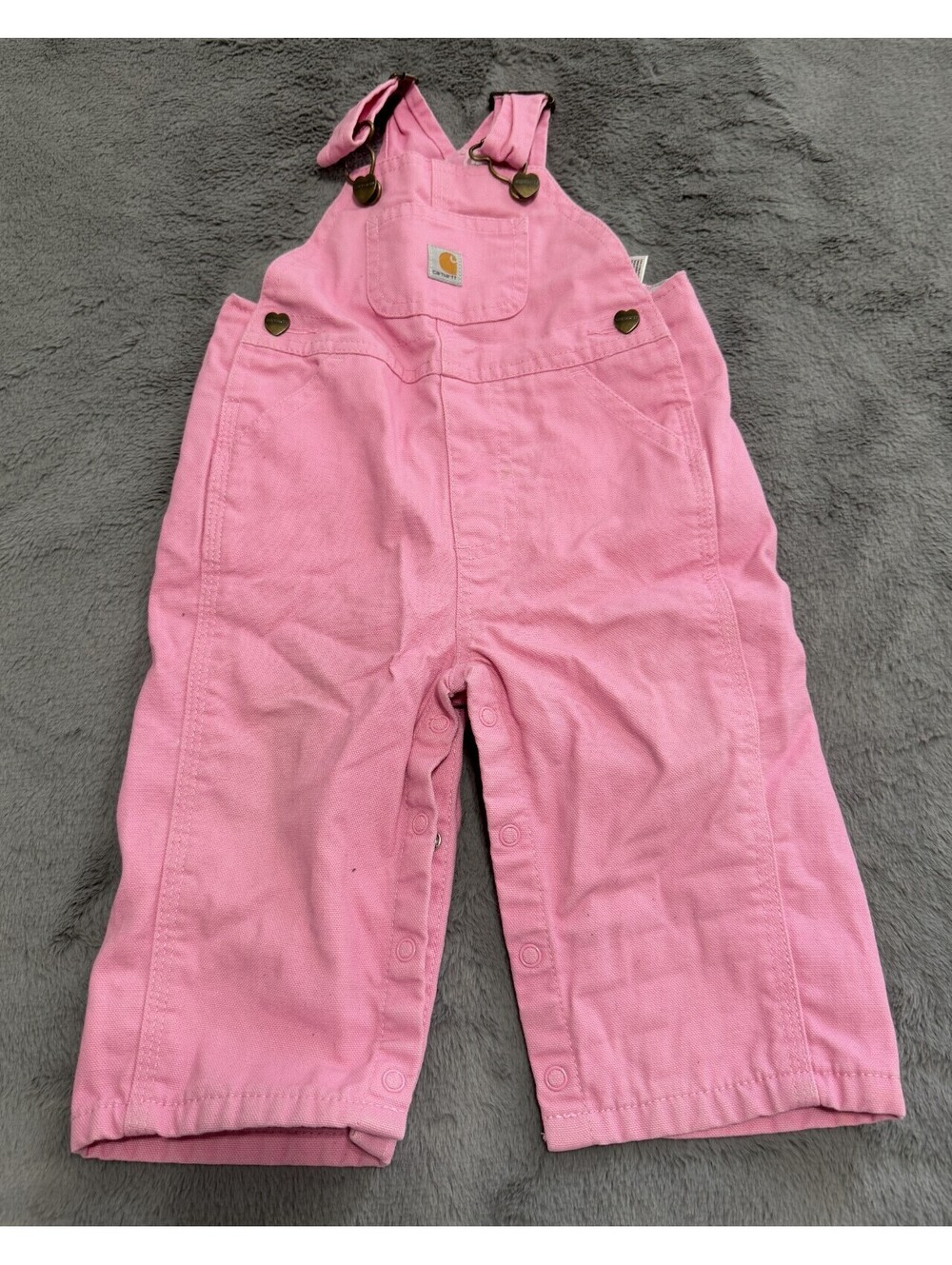 Carhartt Baby Girls Bib Overalls 9 Pink Classic Pockets Canvas Loose Fit